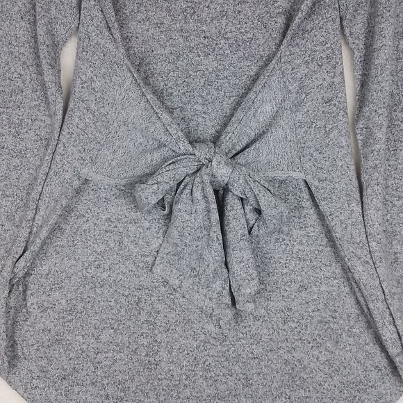 Anthropologie Womens Tunic Sz S‎ Heather Gray Knit Top Long Sleeve Waist Tie - Picture 8 of 14